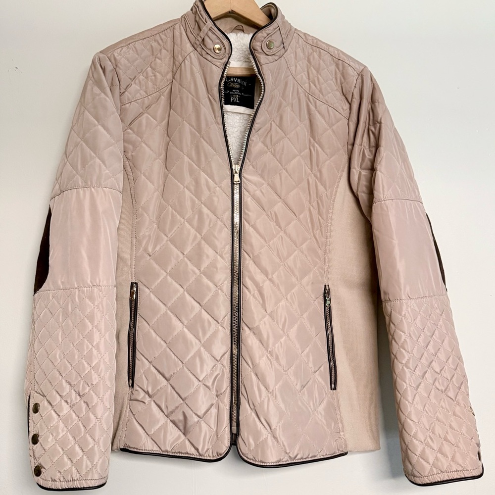 Cavalini Quilted LIGHT TAN Zip Jacket With Brown Elbow
Patches Size PXL‎